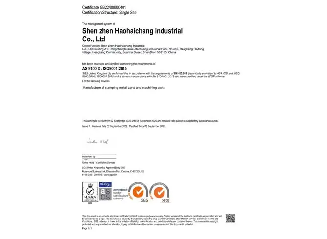 HHC hat die AS9100D System zertifizierung bestanden